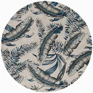 Marina Gray/Blue 8 ft. Round Floral Nautical Hand-Tufted Wool Area Rug
