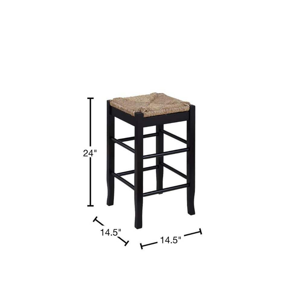 Black Wood Counter Stool with Handwoven Rush Seat