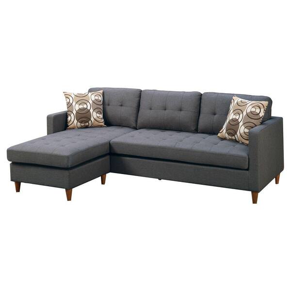 Benjara 59 in. Straight Arm 2-Piece Polyfiber L Shaped Sectional Sofa in Gray with Pillows