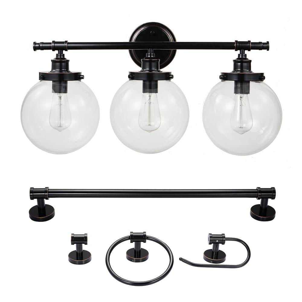 Milan 25.9 in. 3-Light Oil Rubbed Bronze Vanity Light with Clear Glass Shad