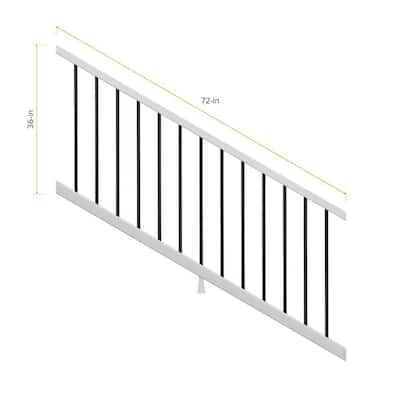 Enhance 6 ft. W x 36 in. H Classic White Composite Rail with Black Round Aluminum Baluster Kit-Stair