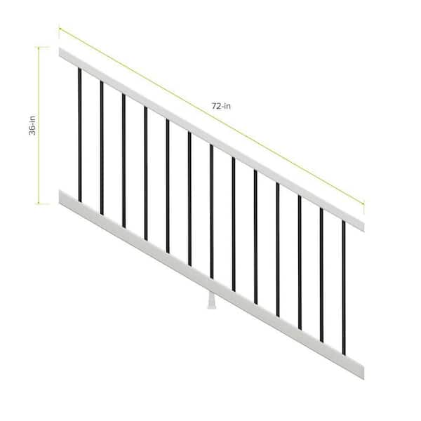 Enhance 6 ft. W x 36 in. H Classic White Composite Rail with Black Round Aluminum Baluster Kit-Stair