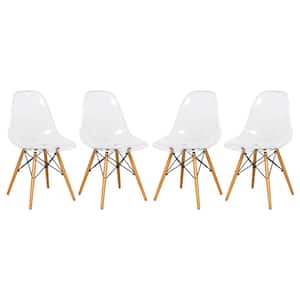 Dover Clear Modern Eiffel Base Plastic Dining Chair With Wood Legs (Set of 4)