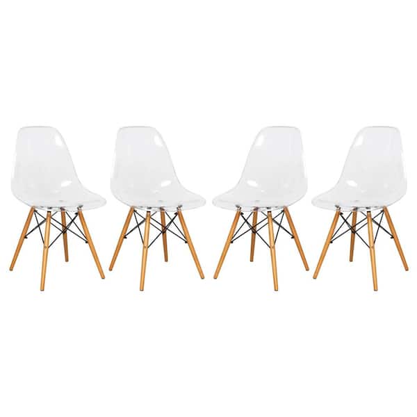 Leisuremod Dover Clear Modern Eiffel Base Plastic Dining Chair With Wood Legs (Set of 4)