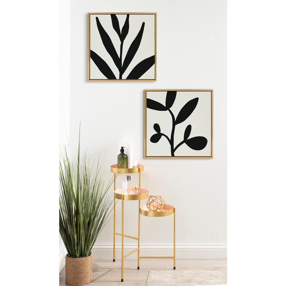Gold Framed Black Botanical Abstract Canvas Wall Art, 22x22