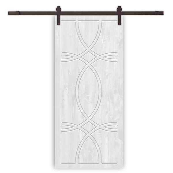 CALHOME 42 in. x 96 in. White Stained Pine Wood Modern Interior Sliding Barn Door with Hardware Kit
