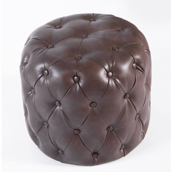 Tufted Brown Modern Leather Round Ottoman Stool Qi003535b The Home Depot