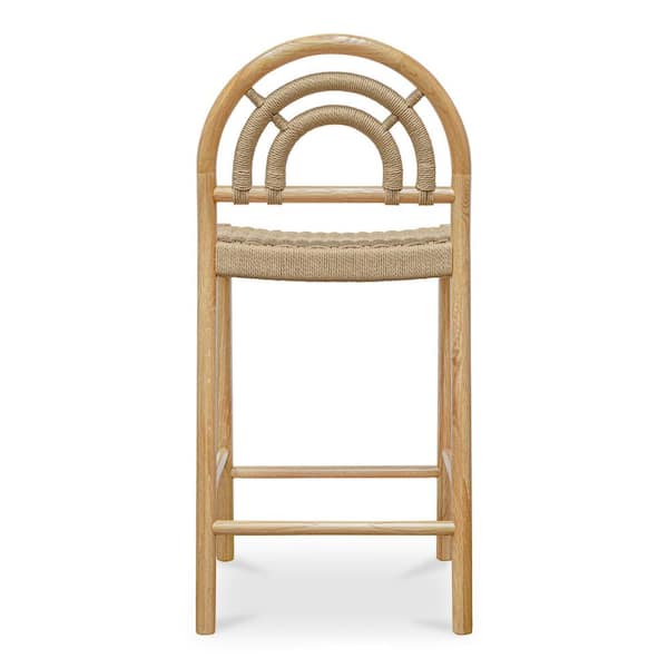 NADAAL STUDIOS Kira 26 in. Natural Rustic Oak Wood Counter Stool with Paper Rope Seat