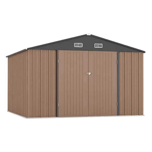 Professional Install 10 ft. W x 12 ft. D Outdoor Metal Storage Shed in Brown with Lockable Doors (120 sq. ft.)