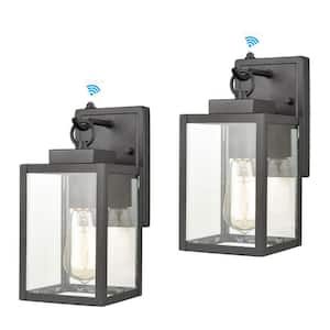 17 in. Black Outdoor Hardwired Lantern Wall Sconce with No Bulbs Included