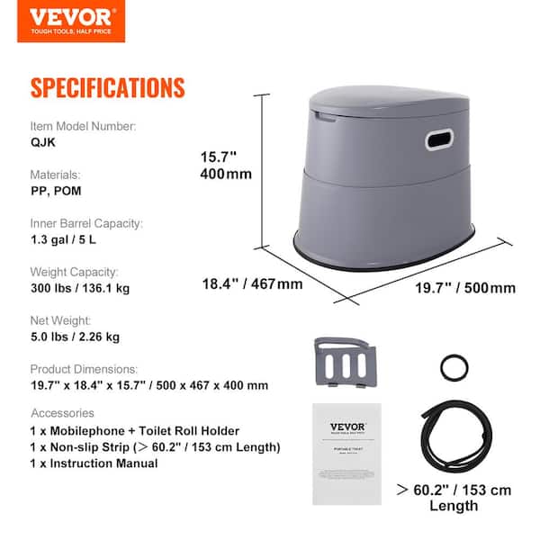 VEVOR Portable Toilet with 1.3 Gal. Detachable Inner Bucket and