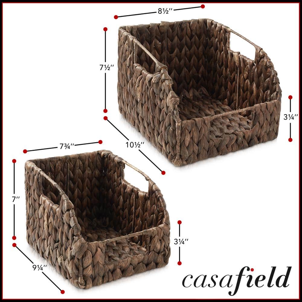 Espresso Water Hyacinth Rectangular Storage Baskets with Handles, Set of 2