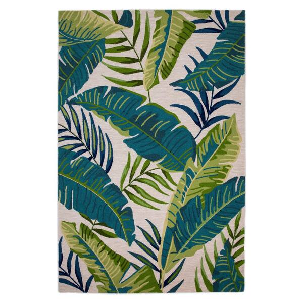 MILLERTON HOME Arlo Ivory 8 ft. x 10 ft. Tropical Hand-Made Indoor/Outdoor Area Rug