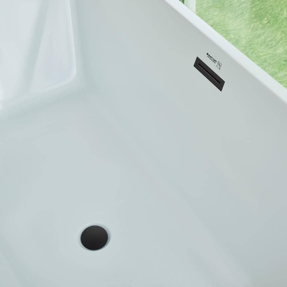 White Acrylic Freestanding Soaking Bathtub with Matte Black Trim