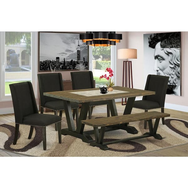 East West Furniture 6-Piece Multi-Color Solid Wood Top-Rectangular ...