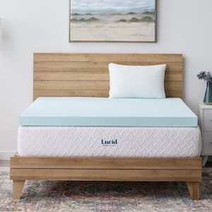 Lucid Comfort Collection 3 in. Gel and Aloe Infused Memory Foam Topper - Full, Blue