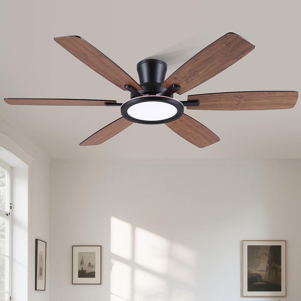 55 in. Indoor Black Flush Mount Modern Ceiling Fan with Remote Control Integrated LED Low Profile 3CCT Dimmable price history on PriceWatchPro