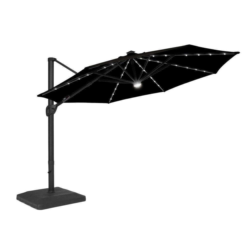 11 ft. Octagon LED Aluminum Cantilever Patio Umbrella, Foot-controlled 360° rotation with a Base in Black price history on PriceWatchPro