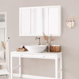 Concord 48 in. W x 30 in. H Surface Mount Tri-View White Gloss Medicine Cabinet with Mirror