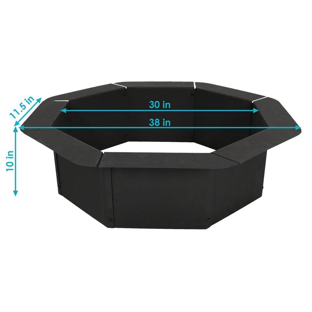 38" Black Steel Octagonal Wood-Burning Fire Pit Ring