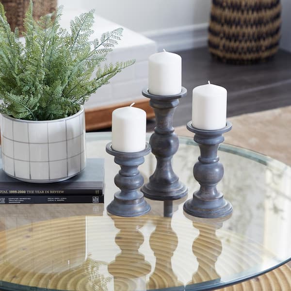 Litton Lane Dark Brown Wood Candle Holder (Set of 3)