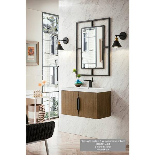 Columbia 16 in. Coffee Oak and Radiant Gold Vanity with Glossy
