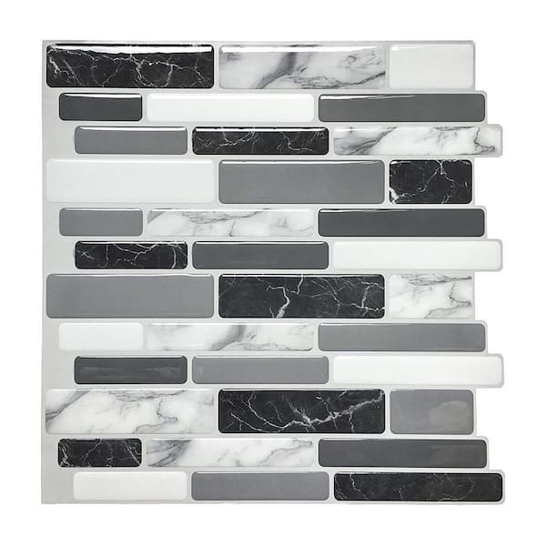 Yipscazo 12 in. x 12 in. Black and Gray Peel and Stick Backsplash Tiles for Kitchen (10-Pack)