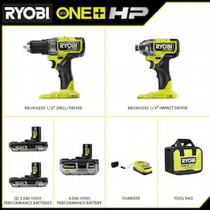 ONE+ HP 18V Brushless Cordless 3-Tool Combo Kit w/Drill/Driver, Impact Driver, 4.0 Ah Battery, Batteries, Charger & Bag