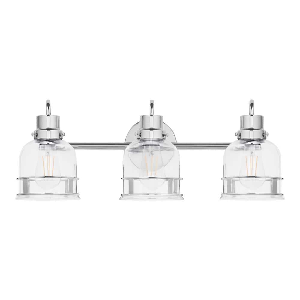 Willow Springs 23.5 in. 3-Light Chrome Bathroom Vanity Light with Clear Gla