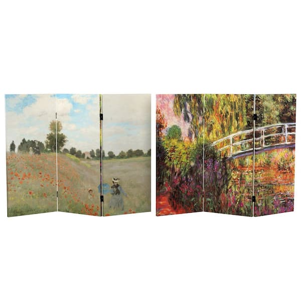 RED LANTERN 3 ft. Short Works of Monet Canvas 3-Panel Folding Screen