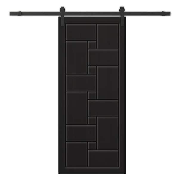 CALHOME 30 in. x 96 in. Black Painted Composite MDF Paneled Interior Sliding Barn Door with Hardware Kit