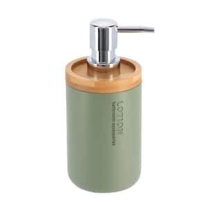 Willis Freestanding Elegant Soap Dispenser Polyresin and Bamboo Design Refillable Liquid Pump Green