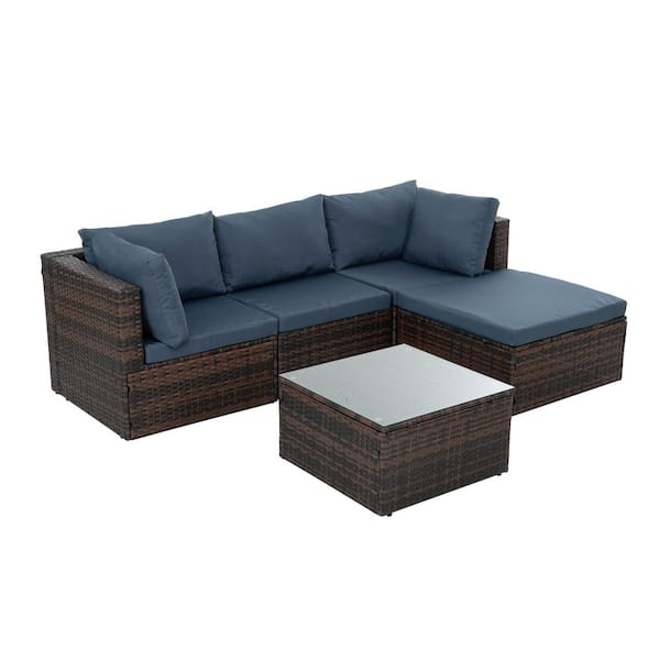 4Piece Brown Wicker Outdoor Patio Sectional Sofa Conversation Set with