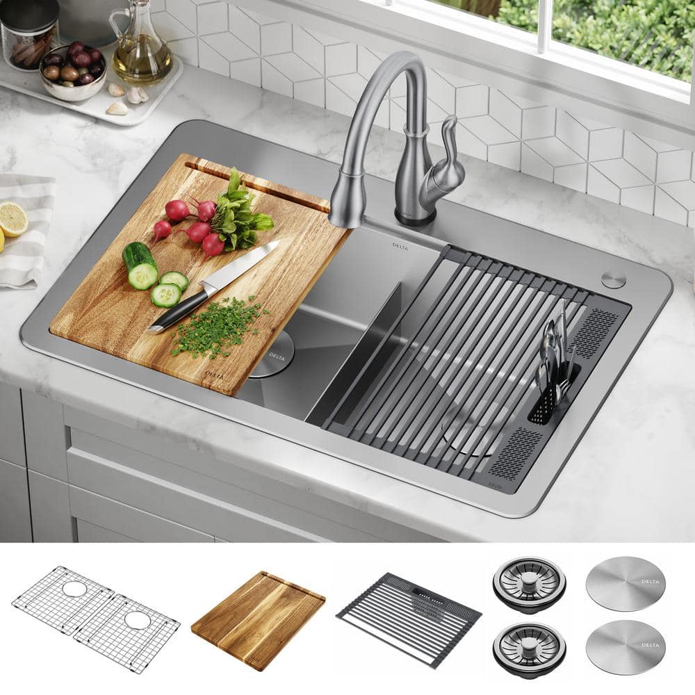 Delta 33" Stainless Steel Double Bowl Drop-In Kitchen Sink