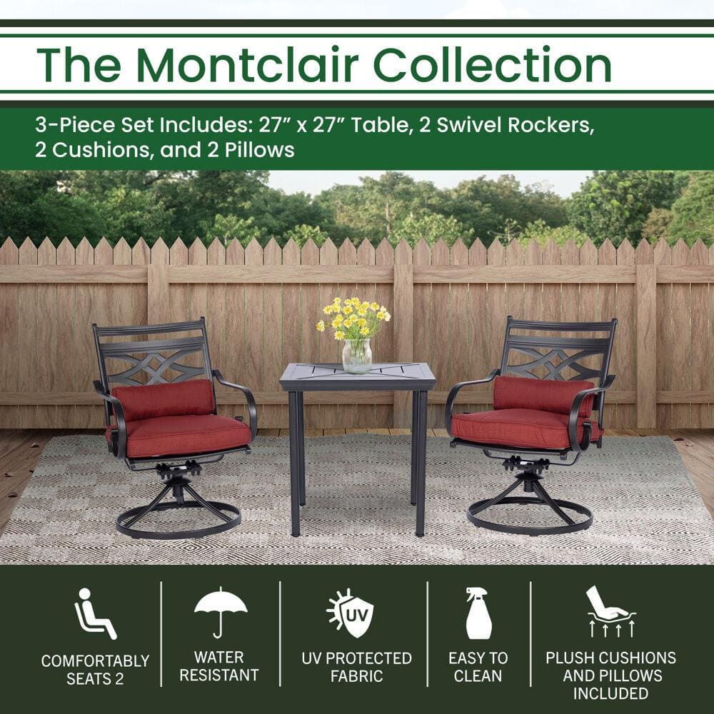 Chili Red Steel 3-Piece Bistro Dining Set with Swivel Rockers