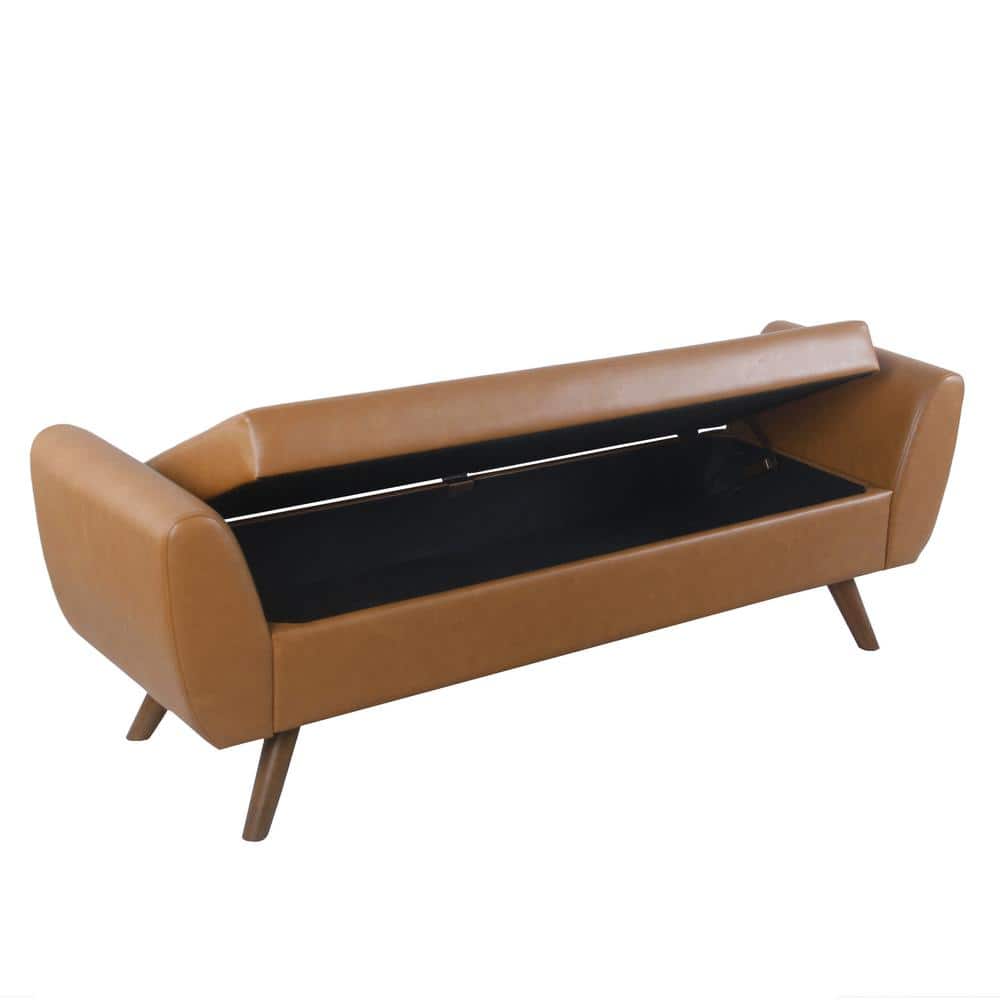 Carmel Vegan Leather Storage Bench with Walnut Wood Legs