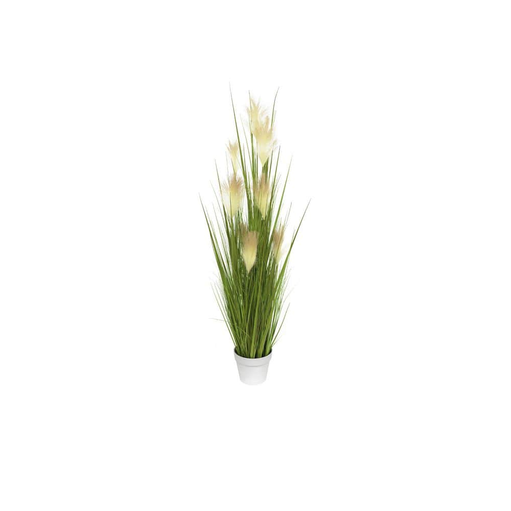48" Green and Beige Silk Reed Grass in White Pot