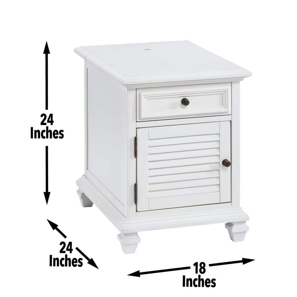 White Rectangular Wood Storage End Table with USB Ports