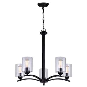 Hampton 5-Light Matte Black Chandelier with Clear Glass Shades