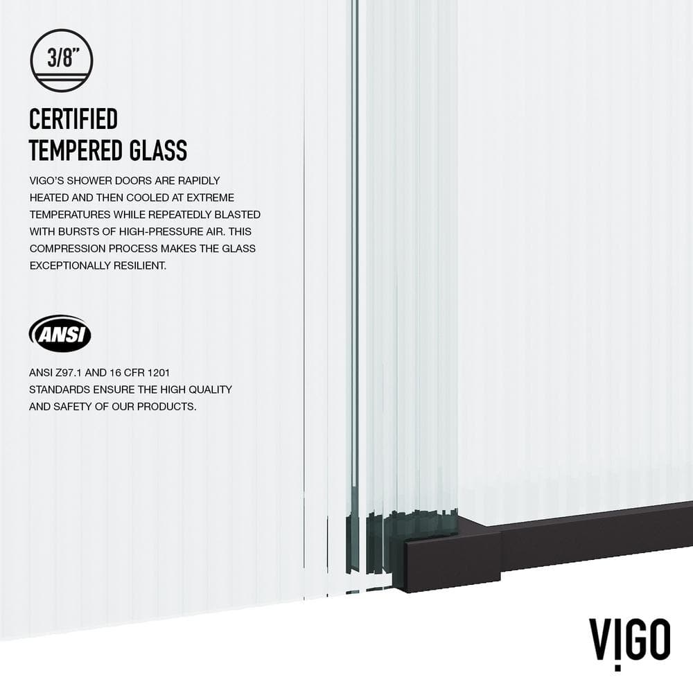 Elan Matte Black Frameless Sliding Shower Door with Fluted Glass
