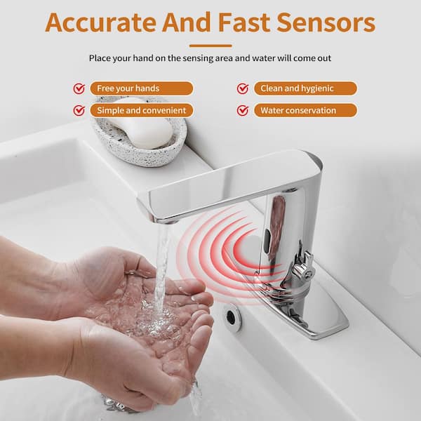 Automatic Sensor Touchless Single Hole Bathroom Sink Faucet With Temperature Mixing Valve In Polished Chrome