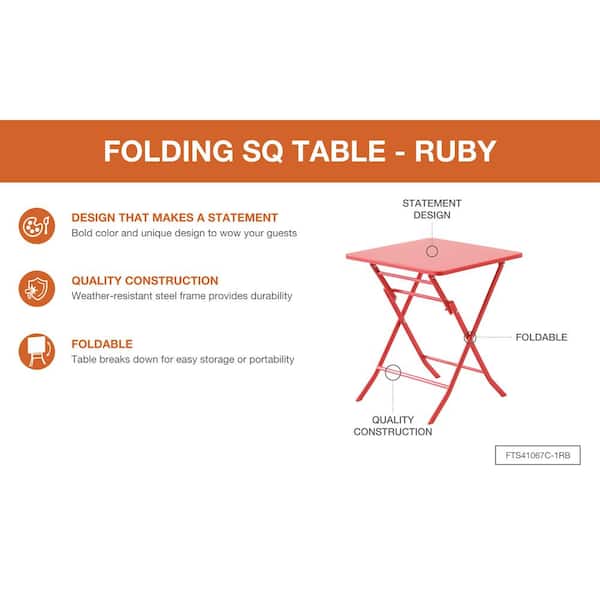 StyleWell Mix and Match 23.6 in. Ruby Folding Square Metal