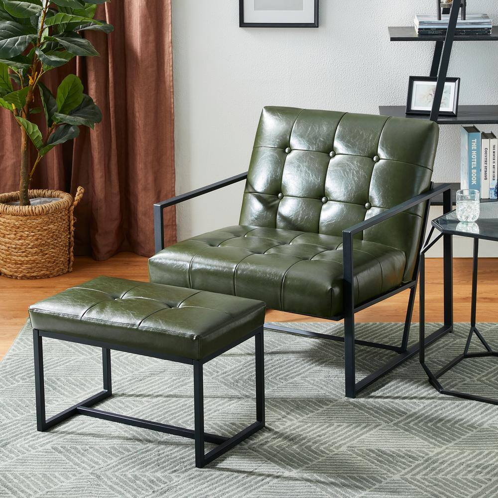 Hunter Green Faux Leather and Chrome Accent Chair Set