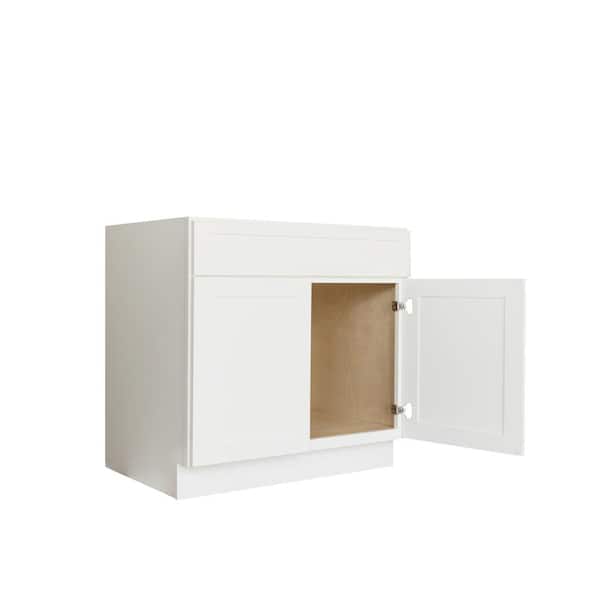 Bremen Cabinetry Bremen Shaker Ready to Assemble 33 x 34.5 x 24 in. Base Cabinet with 2 Doors and 2 Drawers in White