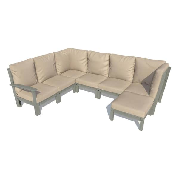 Highwood Bespoke Deep Seating 7-Piece Plastic Outdoor Sectional Set with Ottoman and with Cushions