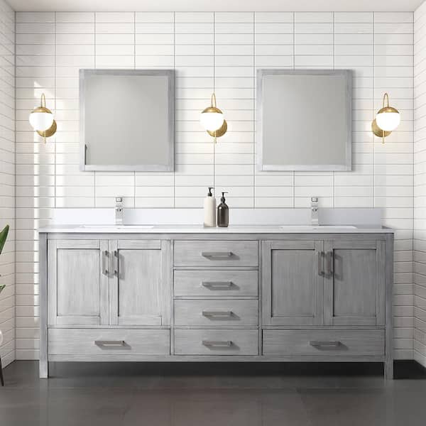 Lexora Jacques 80 in. W x 22 in. D Distressed Grey Bath Vanity and Cultured Marble Top