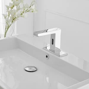 Automatic Sensor Touchless Bathroom Sink Faucet With Deck Plate In Polished Chrome