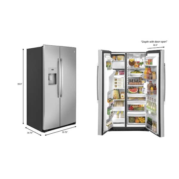 GE 21.8 Cu Ft 35.75 Wide Counter Depth Side by Side Refrigerator in  PrintProof Stainless - GZS22IYNFSC