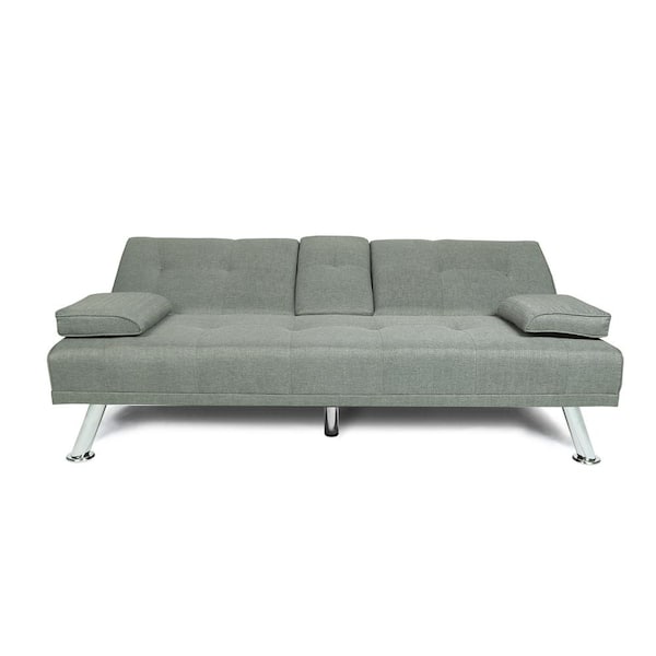 Unbranded Modern Linen Futon Upholstered Sofa Bed with 2 Cup Holders, Suitable for Dormitory, Apartment, Home