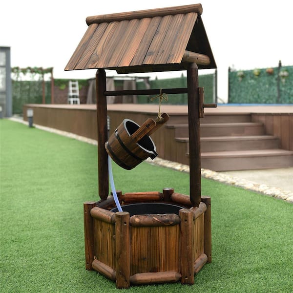 Fir Wood Wishing Well Fountain Outdoor Electric Backyard Pump